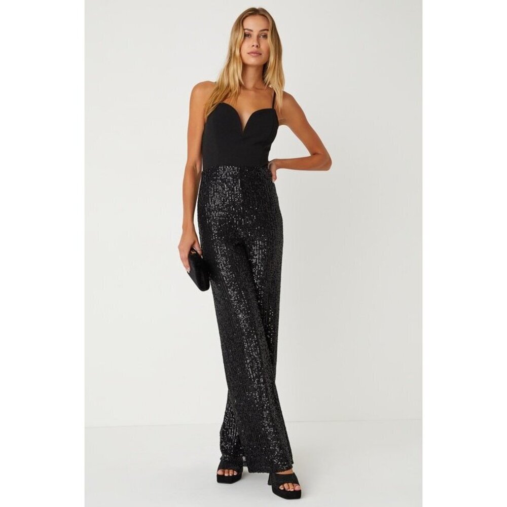 BNWT  Dazzling Vision Black Sequin Sleeveless Wide-leg Jumpsuit - Size S
